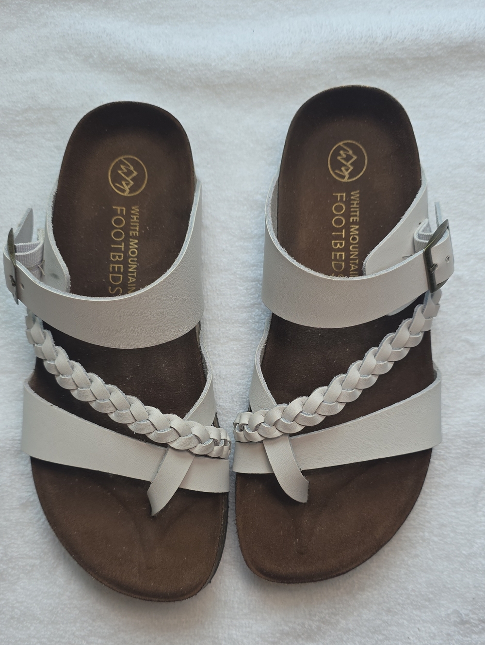 White Mountain Women's Cream Braided Strap Footbed Sandals 7